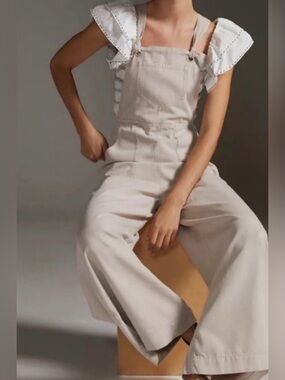 ANTHROPOLOGIE 💯 organic cotton Wide-Leg Overalls. $138